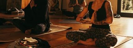 Guided meditation practice indoors at Casa YUVI